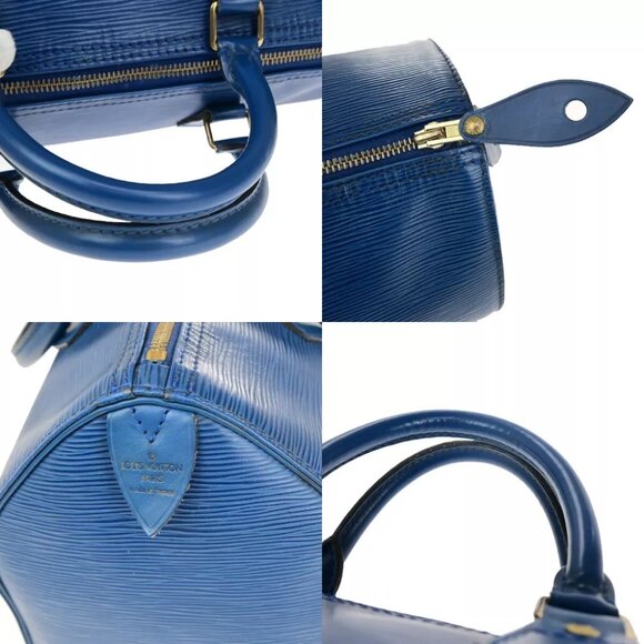 LOUIS VUITTON LV Logo Speedy 30 Travel Hand Bag Epi Leather Blue M43005 86YF352 - Picture 8 of 14
